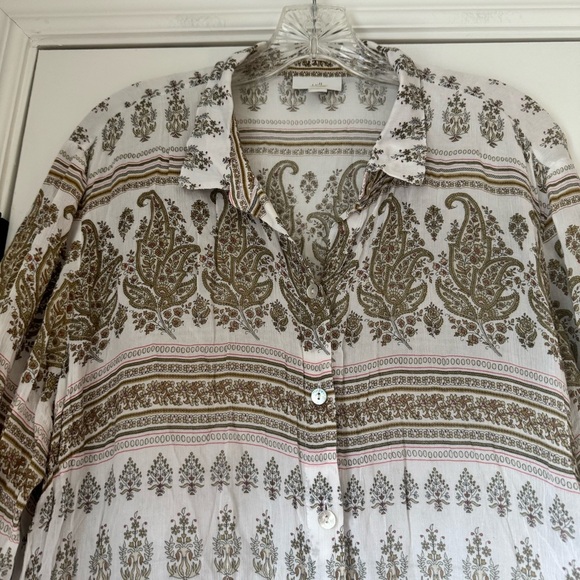 J.Jill Paisley Print Long Length Airy Tunic Button Front Boho Neutral Artsy - Picture 7 of 12